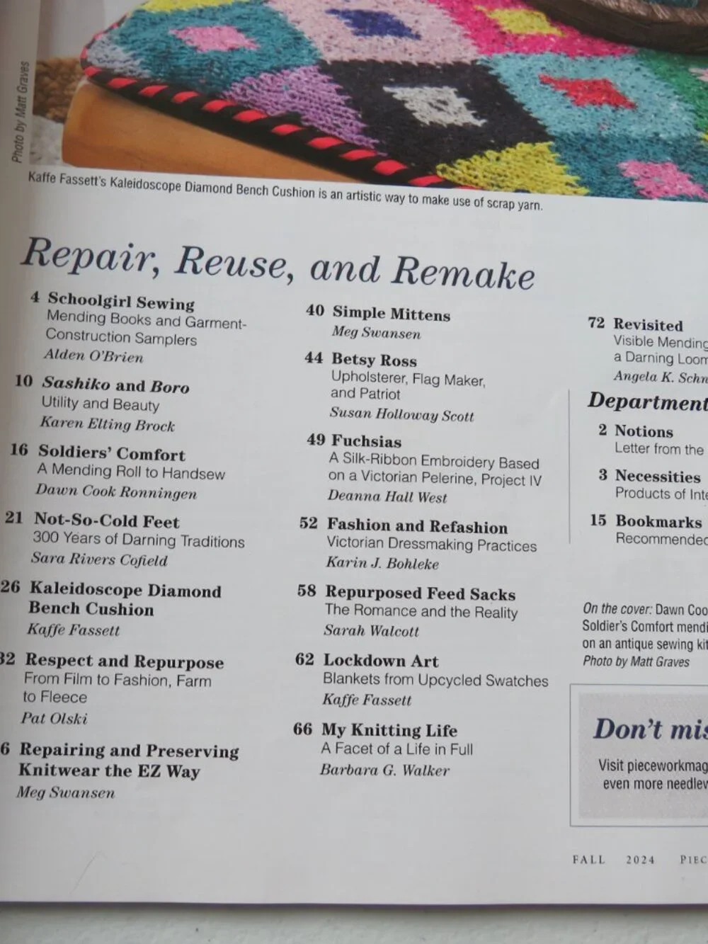 Piecework Magazine Revive Reuse Reimagine Scrap Knitting Quilts Fall 2024